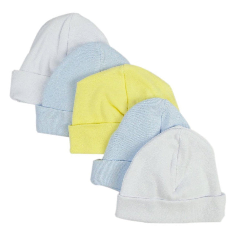 Infant Caps in White, Blue and Yellow (Pack of 5)